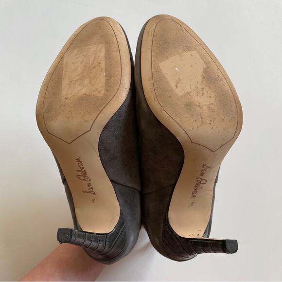 Sam Edelman Grey Suede Croc Embossed Ankle Bootie - Picture 9 of 9